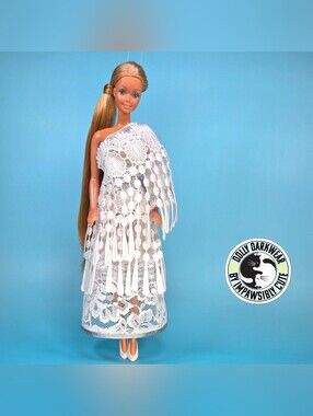For Superstar Barbie Doll- 70s Bohemian Prarie White Party Dress
